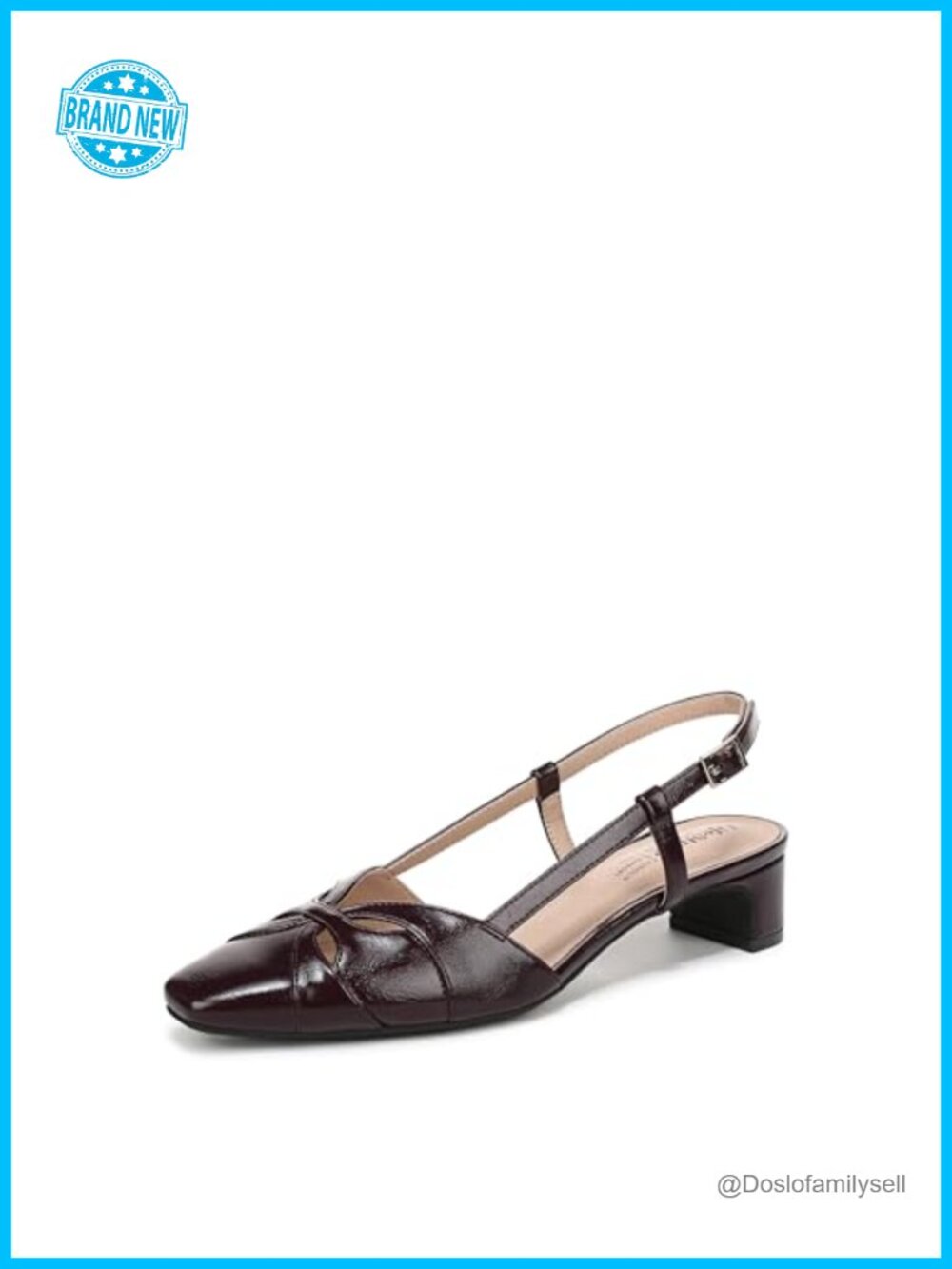 Women's Slingback Block Heel Pump Almond Toe Buckle Closure Faux Leather